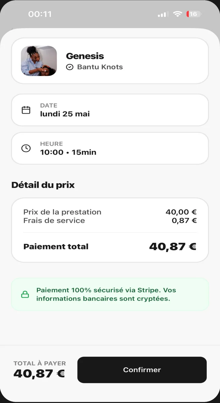 Récapitulatif et paiement sécurisé via Stripe